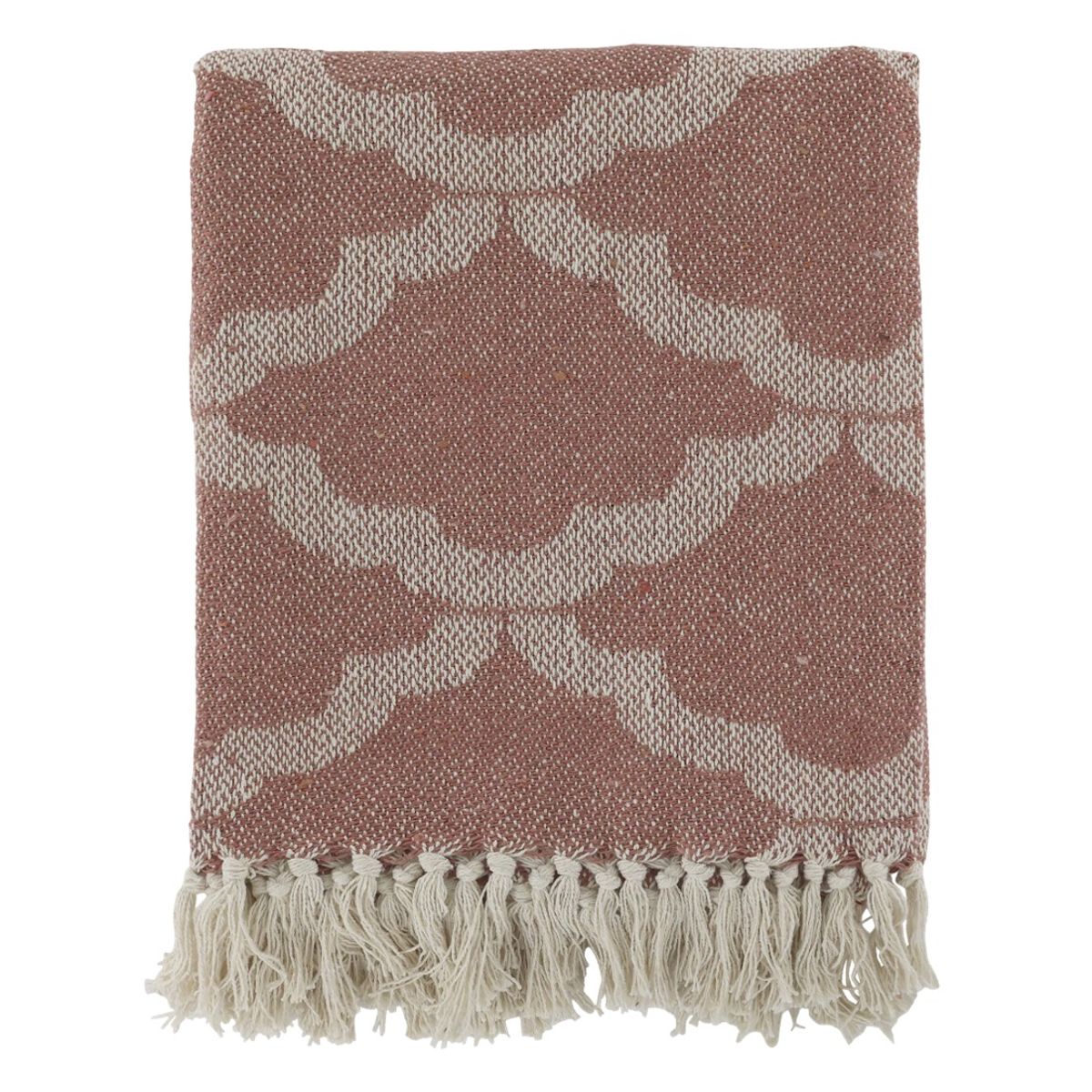 Aix pledd i resirkulert garn – malva/creme (150 x 130 cm)