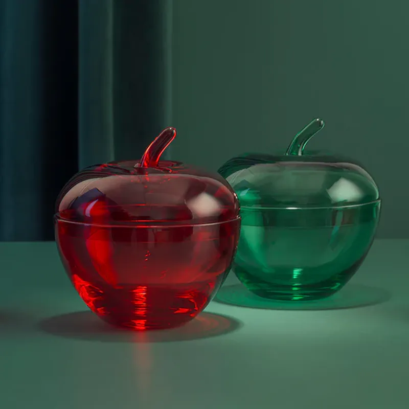 Glasseple m. lokk, grønn 13,5x12,3 cm - Hadeland Glassverk