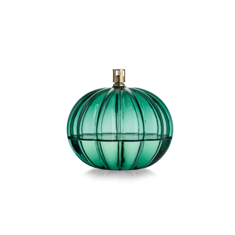 Oljelampe Optikk rund 14 cm, teal- Hadeland Glassverk