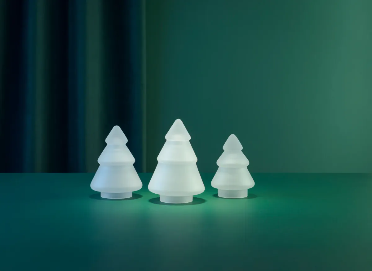 Gran glasstre 11,5 cm i frostet hvitt glass Hadeland Glassverk