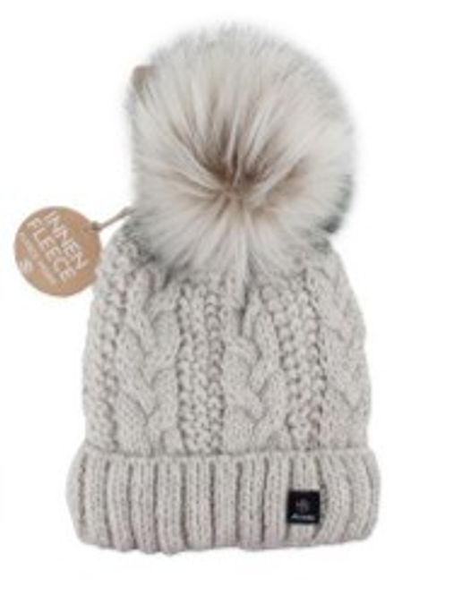 Hovedbilde Lue ribbestrikket m fuskepelsdusk, beige